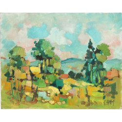 Roger HAROT (1928-2003) "Paysage aux tro