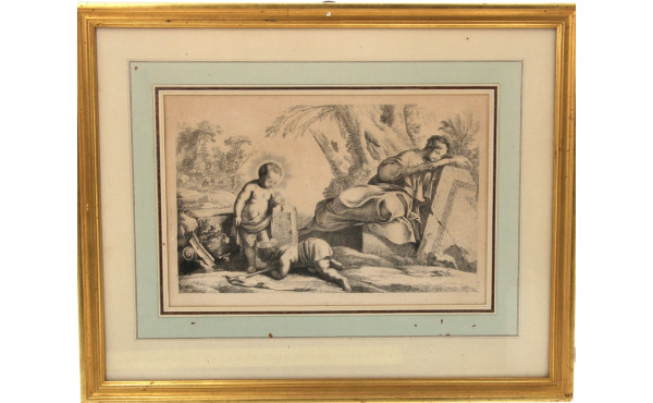 "Scène religieuse", gravure ancienne à l