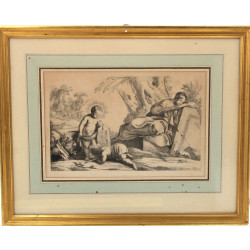 "Scène religieuse", gravure ancienne à l