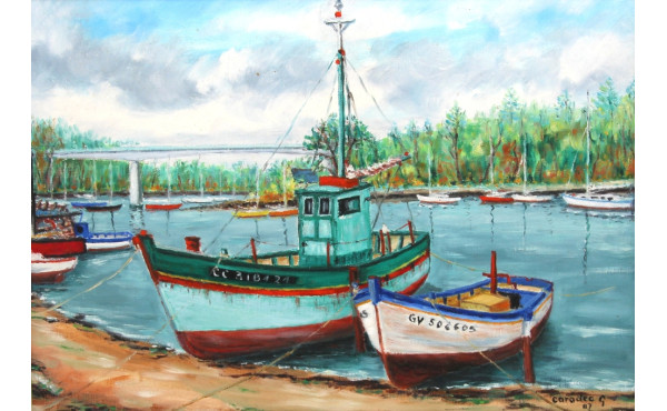 Gabriel CARADEC (1920-2004) "Bateaux au 