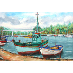 Gabriel CARADEC (1920-2004) "Bateaux au 