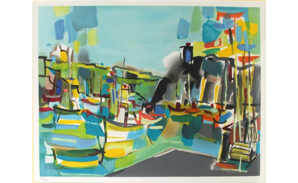 Jean CHEVOLLEAU (1924-1996) "Bateaux au 