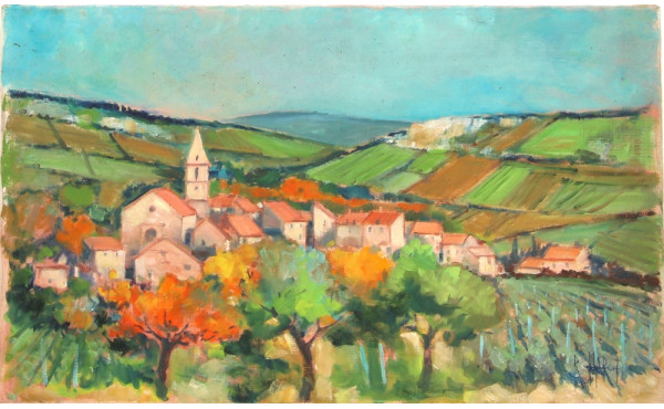 Roger HAROT (1928-2003) "Paysage aux vig