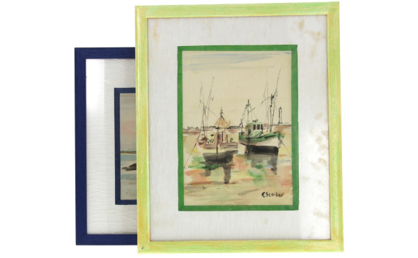 Raymond SCUILLER (Xxème) Lot de 2 aquare