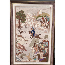 TENTURE à décor oriental, encadrée, brod