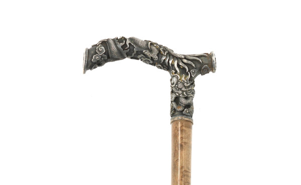 Parapluie ancien, pommeau en argent à dé