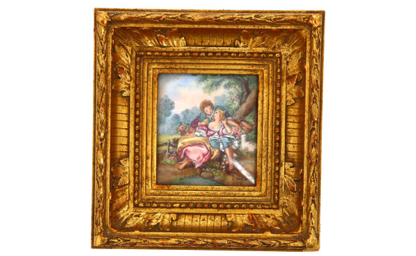 "Scène galante", miniature peinte à la m