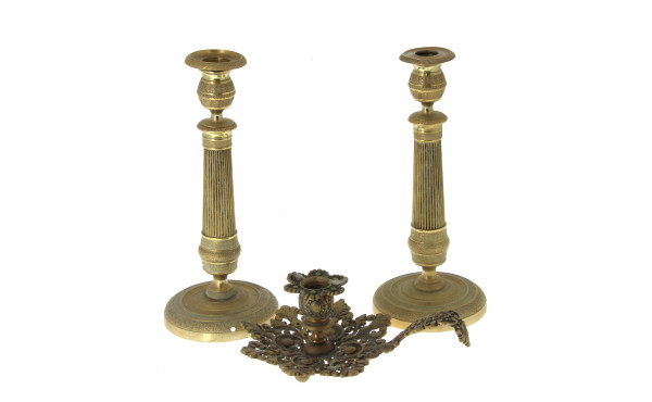 Paire de flambeaux XIXème en laiton, H 2