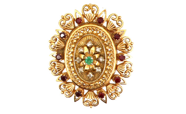 Broche-pendentif en or jaune 18 cts, poi