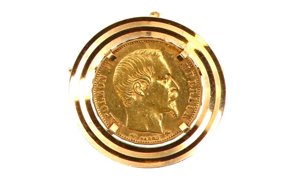 Pièce de 20 F "1858" en or jaune, montée