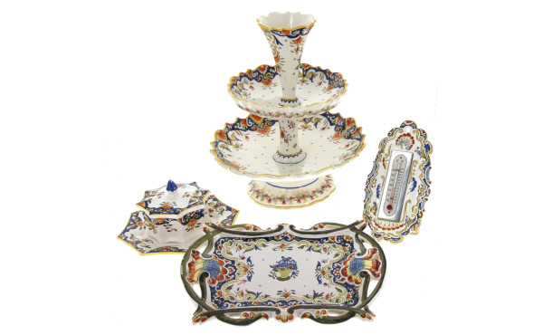 DESVRES - Lot de 4 pièces en faïence pol