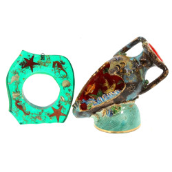 VALLAURIS - Veilleuse en faïence polychr