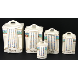 Série de 5 pots à épices anciens en faïe