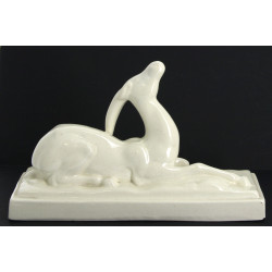 ANTILOPE - Sujet en faïence émaillée crè