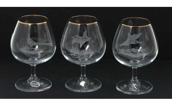 6 verres à cognac gravés de canards, fai