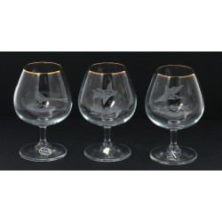 6 verres à cognac gravés de canards, fai