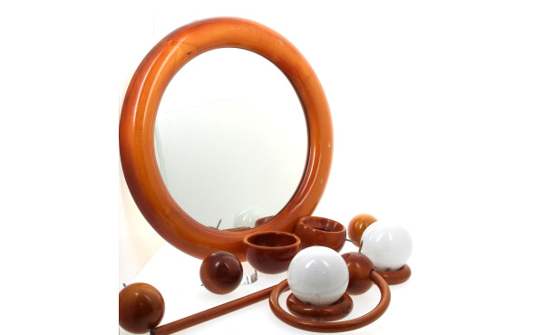 Miroir rond encadrement bois clair, anné