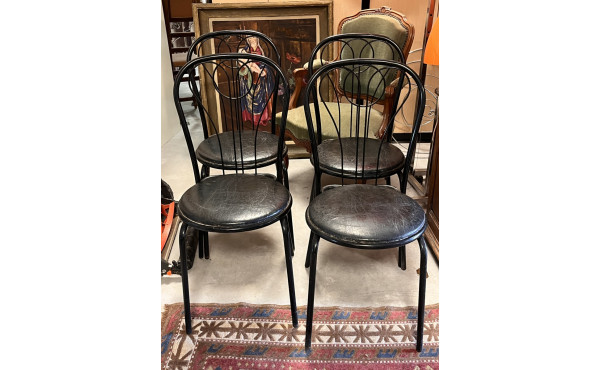 4 chaises assises rondes en skaï et tube