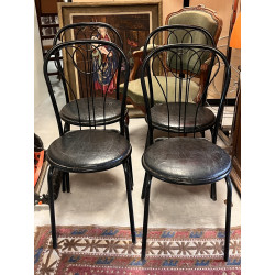 4 chaises assises rondes en skaï et tube
