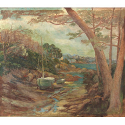 Ecole française Xxe "Paysage maritime au