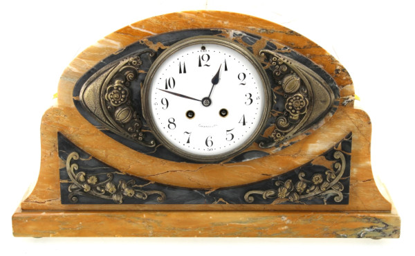 Pendule vers 1925 en marbre jaune et mar