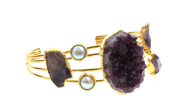 Bracelet jonc ouvert en métal doré, perl