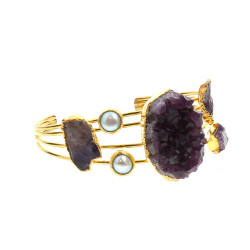 Bracelet jonc ouvert en métal doré, perl