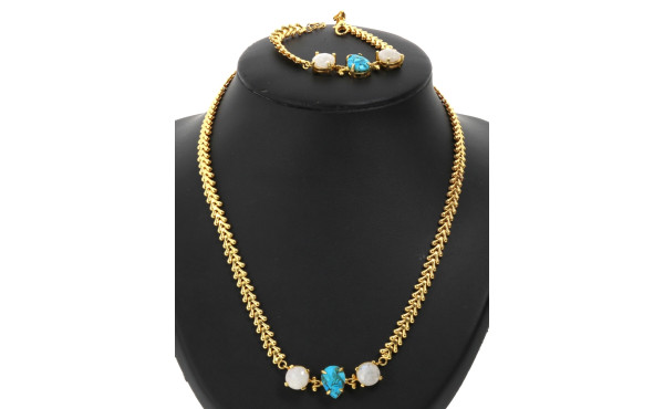 Parure en métal doré quartz et turquoise