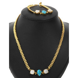 Parure en métal doré quartz et turquoise