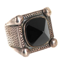 Bague en argent 925ème et onyx noir, poi