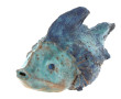Poisson en céramique émaillée bleue, san