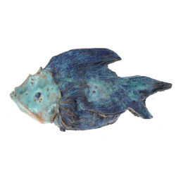 Poisson en céramique émaillée bleue, san