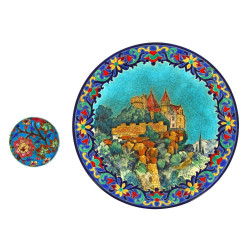 LONGWY - Plat rond en émaux à décor du C