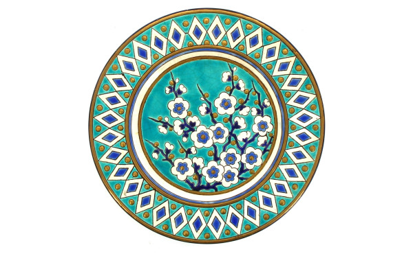 LONGWY - Plat rond en émaux à décor de f