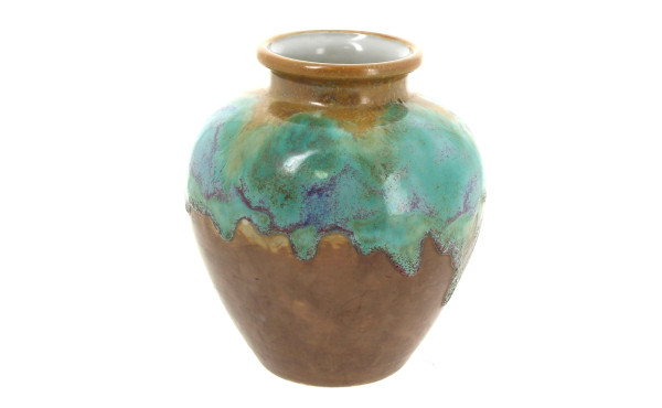 Vase en grès brun à coulures vertes, mar