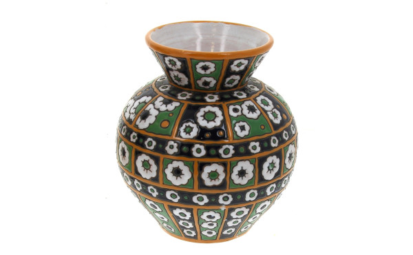 Vase boule à col évasé en faïence à déco