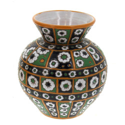 Vase boule à col évasé en faïence à déco