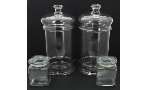 2 grands pots couverts en verre H. 38 cm