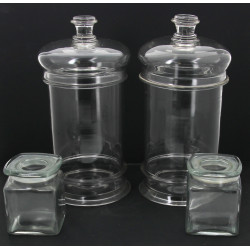 2 grands pots couverts en verre H. 38 cm