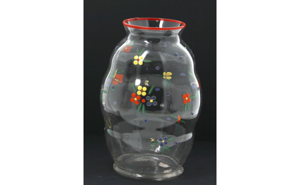 Vase en verre transparent émaillé de fle