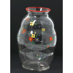 Vase en verre transparent émaillé de fle