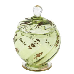 Bonbonnière ronde en verre à cotes torse