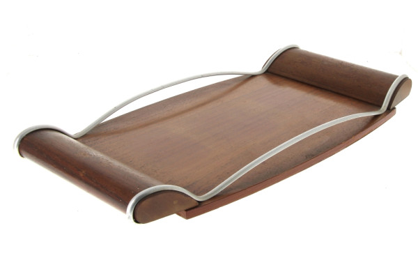 Plateau ART DECO en acajou et métal blan