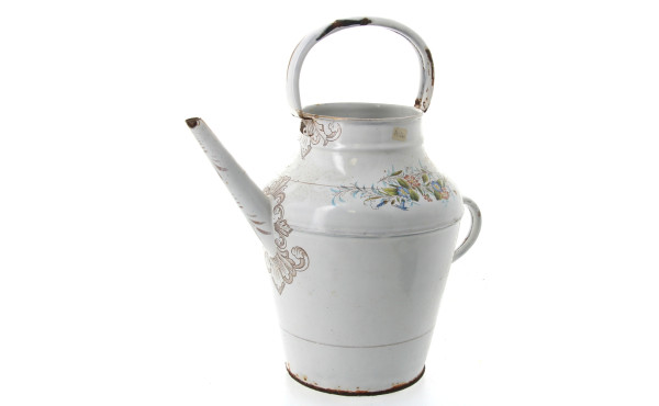Arrosoir ancien en tôle émaillée blanc à
