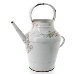 Arrosoir ancien en tôle émaillée blanc à