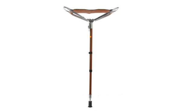 Canne siège en cuir, bois et aluminium