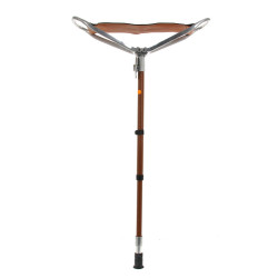 Canne siège en cuir, bois et aluminium