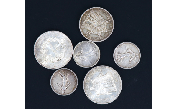 Lot de 6 p. en argent: 2 p. 50 fr 1975 e