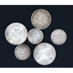 Lot de 6 p. en argent: 2 p. 50 fr 1975 e