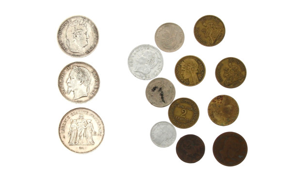 Lot de 3 pièces en argent : une pièce de